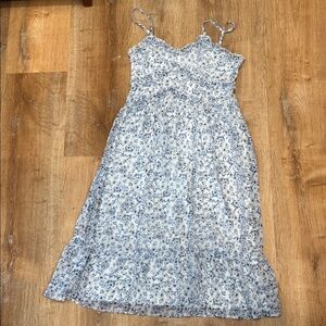 No Boundaries White and Blue Floral Midi Dress